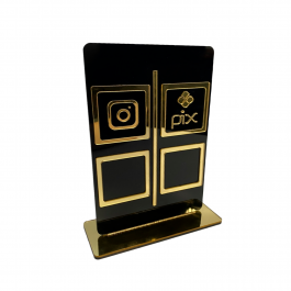 Placa PIX em acrilico (G) preto e espelho dourado 13cm x 20cm x 3mm    cód: ac2pddmt20