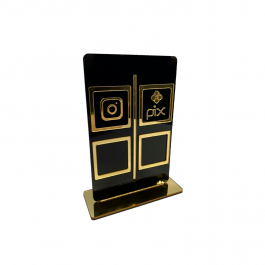 Placa PIX em acrilico (P) preto e espelho dourado 10cm x 15cm x 3mm    cód: ac2pddmt15